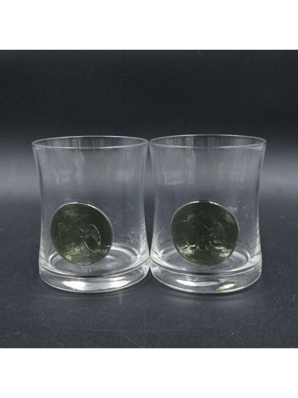 Lenox Whiskey Glasses Frosted Smoked Coin Turkey Eagle Seal Lowball Set of 2